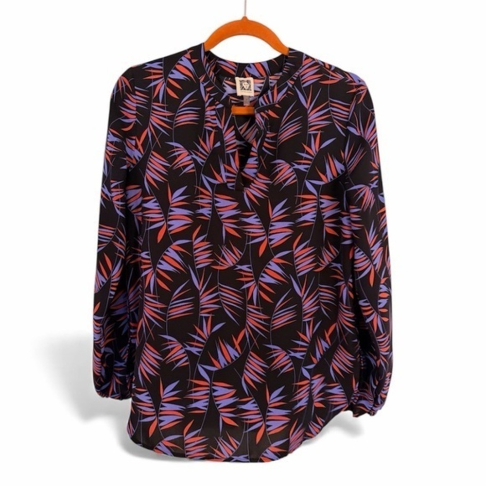 ANNE KLEIN M Semi-Sheer Pullover V-Neck Blouse